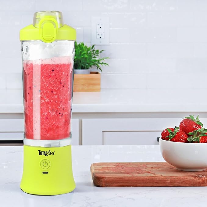Total Chef Portable Blender - For Smoothies & Protein Shakes, USB Rechargeable Cordless Mini Travel Mixer, Personal Juicer, Ice Crusher, Blender Bottle for Home & Kitchen, 20oz, Neon Green