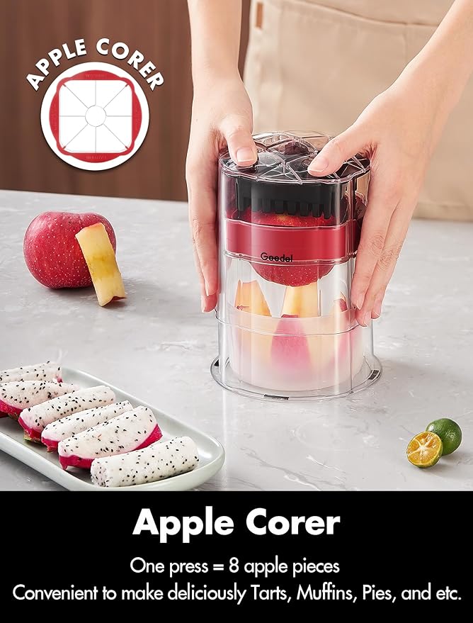 French Fry Cutter, Professional Home Style Onion Chopper, Vegetable Chopper Dicer Manual, Easy to Clean, Ultra Sharp Blades Thick-Strip Fry Cutter Apple Slicer and Corer, 3 Blades