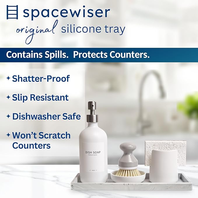 Spacewiser Countertop and Vanity Tray - 11.7" Silicone Bathroom Tray Countertop, Dish Soap Trays for Kitchen Counter, Sink Organizer Accessories Caddy, Toilet Laundry Shower Makeup Mat Oil Holder