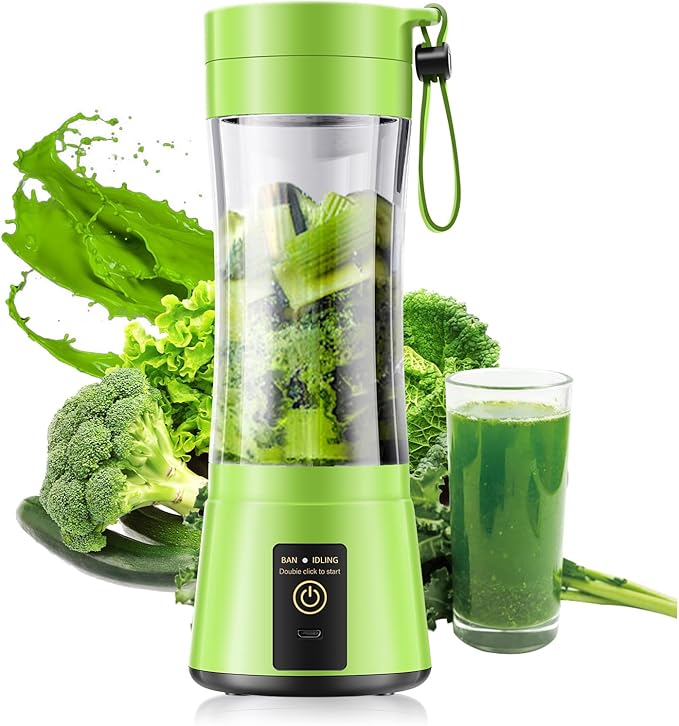 Portable Blender for Smoothies and Shakes - Cordless Personal Blender with 380Ml BPA Free Travel Cup, 6 Stainless Steel Blades for Powerful Blending, Suit for Sports/Travel/Home