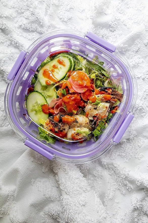 Ello DuraGlass Food Storage Glass Lunch Bowl Container - Meal Prep Container with Silicone Sleeve and Airtight Lid, 5 Cup, Lilac