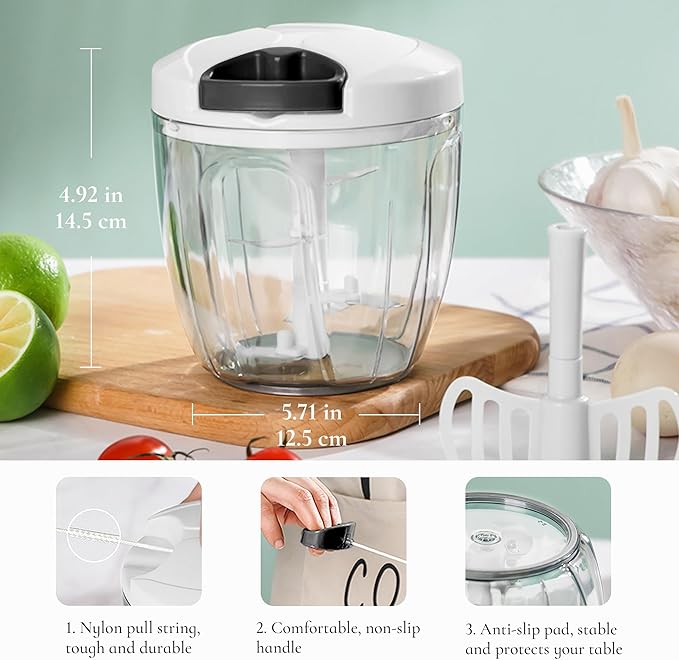 Manual Vegetable Chopper Pull String Food Chopper Sharp Blades Garlic Mincer with Container Onion Cutter for Chili Meat Nuts Herb
