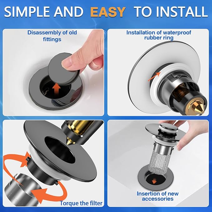 Bathroom Sink Drain Strainer,(2PCS) Pop-up Sink Drain Strainer with Removable Stainless Steel Strainer Basket Hair Catcher, Bathroom Sink Strainer for Bathroom Sink Stopper Replacement
