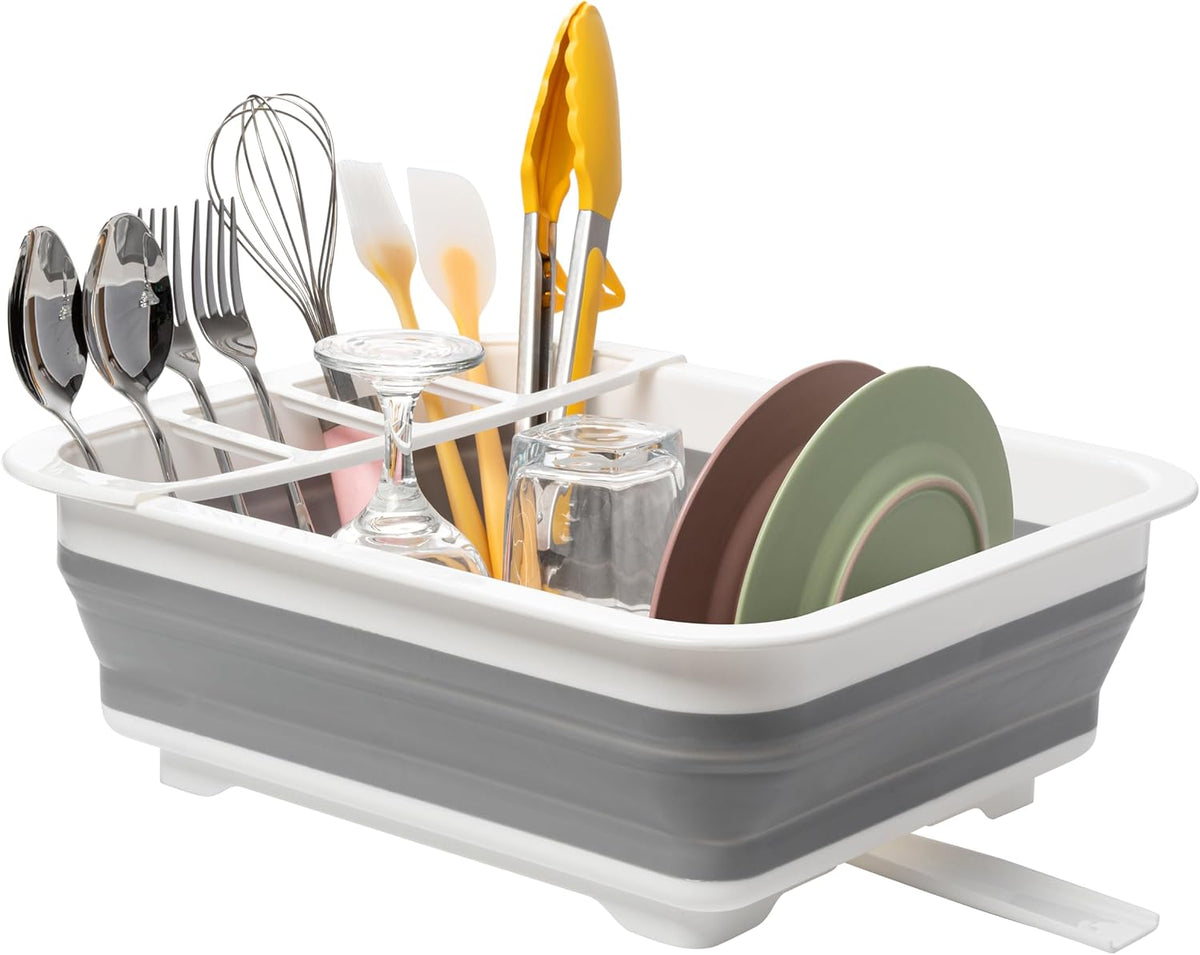 Collapsible Dish Drying Rack, Pop Up Dinnerware Drainer, Portable Plate Organizer for Kitchen RV Campers Travel Trailer, Space Saving Kitchen Storage Tray