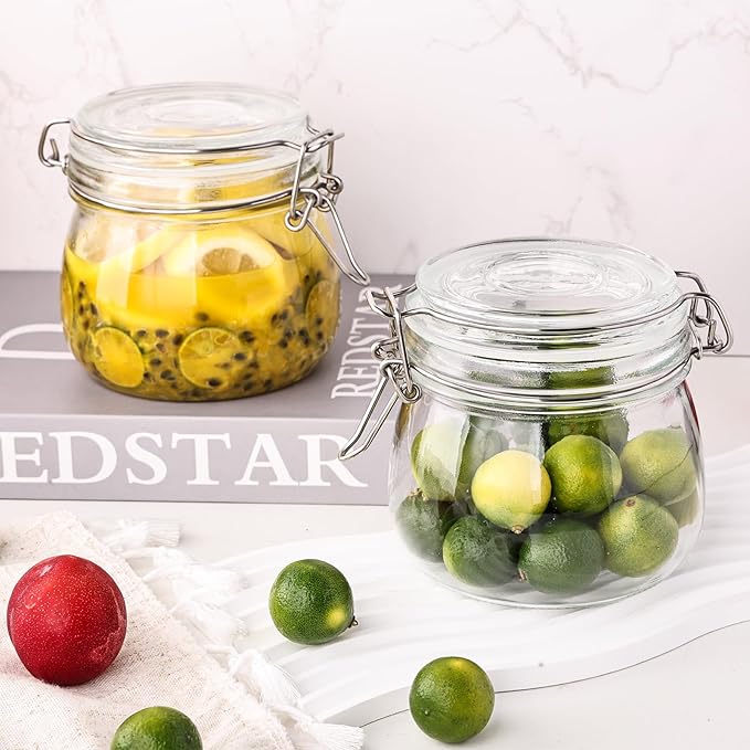 6 Pack 17oz Mason Glass Jars with Clamp Lids, Large Clear Airtight Food Storage Containers, Glass Canisters for Coffee, Sugar, Flour, Pasta, Spices, BPA-Free