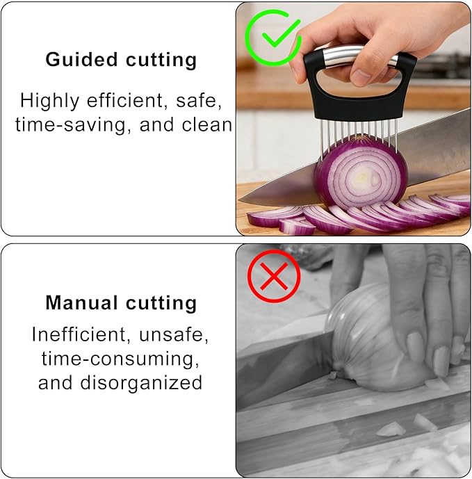 Extra Large Onion Slicing Holder, Stainless Steel Vegetable Onion Cutter Chopper Slicer Holder with 14 Long Needles Practical Kitchen Tool Assistant for Meat Lemon Tomato Avocado Potato