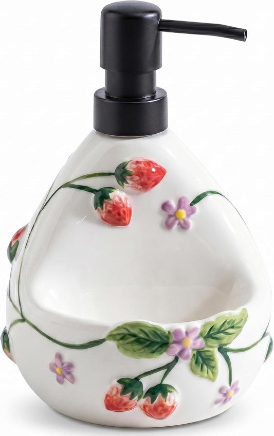 Strawberry Soap Dispenser with Sponge Holder for Countertop, 20oz