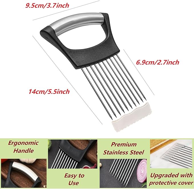 Upgraded Stainless Steel Lemon Slicer Onion Cutter, Onion Holder for Slicing, Vegetable Cutter Kitchen Chopper Slicing Assistant Tool for Potato and Tomato Avocados Eggs Meat (1, Black Red)