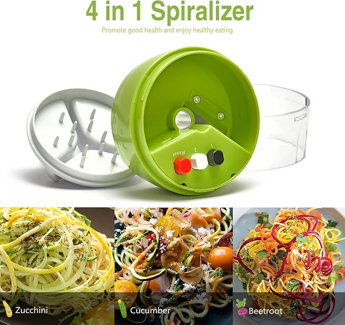 Spiralizer Handheld Vegetable Slicer, 4 in 1 Zucchini Spaghetti Maker, Spiral Slicer For Making Quick Low Carb Veggie Noodles 8.45cm
