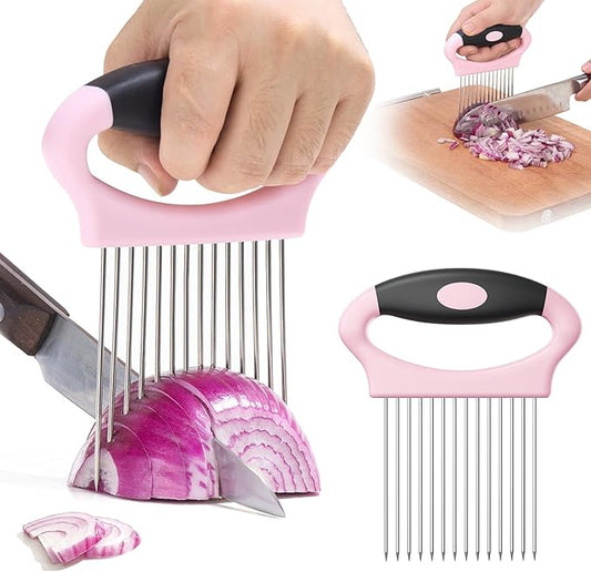 Large Onion Slicer Holder, Stainless Steel Onion Holder for Slicing, Onion Cutter Vegetable Chopper with 14 Sharp Needles for Slicing of Tomato Avocados & Meat Tenderizer, Kitchen Gadgets for Cooking