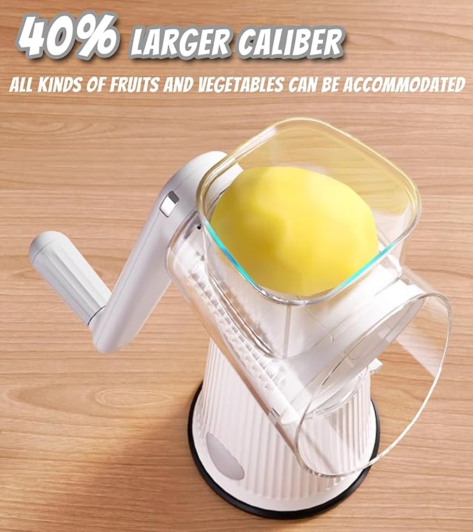 5 In 1 Rotary Cheese Grater Vegetable Slicer for Kitchen, Carrot Shredder Tool-Food Shredders with 5 Sets Interchangeable Blades And Strong Suction Base (White)