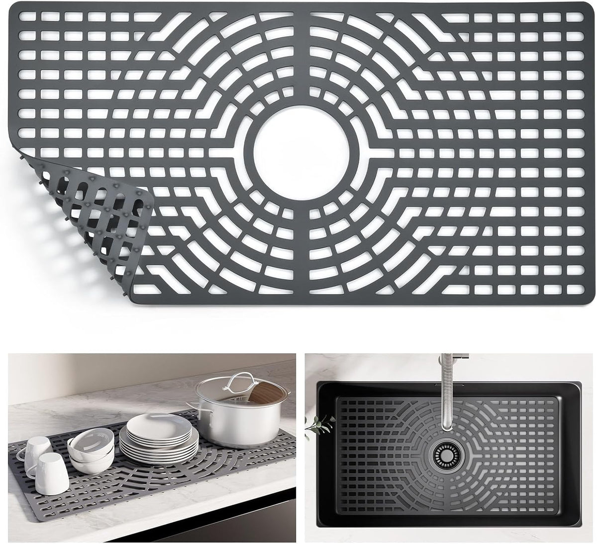 Silicone Sink Protector for Kitchen Sink, 26"x14" Center Drain