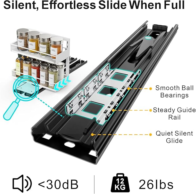 iSPECLE Vertical Spice Rack Pull Out - 1 Pack Rotate No-Drill Slide Out Spice Rack for Cabinet Swivel Easy Access Spices, Adjust Height for 4oz to 8oz Spice Jars Inside Kitchen Pantry Cabinet, Black