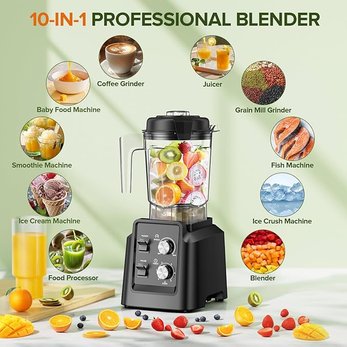 Blender, 1800W Blender with Grinder - 6-Blade Professional Smoothie Blenders for Kitchen, Crushes Ice, Self-Cleaning, 68oz & 27oz Jars Dishwasher Safe, for Baby Food, Nut Butter