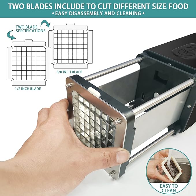 Electric French Fry Cutter, Professional Commercial and Household French Fries Cutter, Potato Slicer with 1/2Inch & 3/8Inch Blade, Automatic Cut Machine, Suitable for Potato Carrot Cucumber