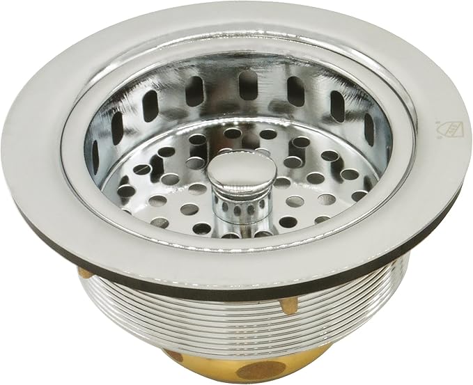 Westbrass A2165-05 4-1/4" OD Post Style Large Kitchen Basket Strainer with Waste Disposal Flange and Stopper Drain Set, Polished Nickel