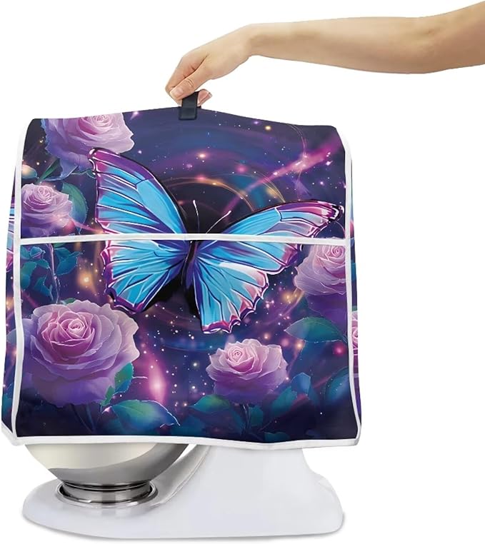 Purple Floral Hummingbird Kitchen Appliance Cover Compatible with 6-8 Qt Blenders Portable Stand Mixer Cover with Carrying Handle & Accessory Pockets for Countertops Decor