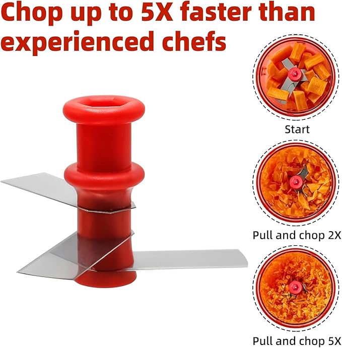Pull String Chopper, Onion Cutter, Vegetable Cutter Manual with Pulley, Multifunctional Manual Chopper for Vegetables, Meat, Kitchen Aid for Fast Cutting and Chopping