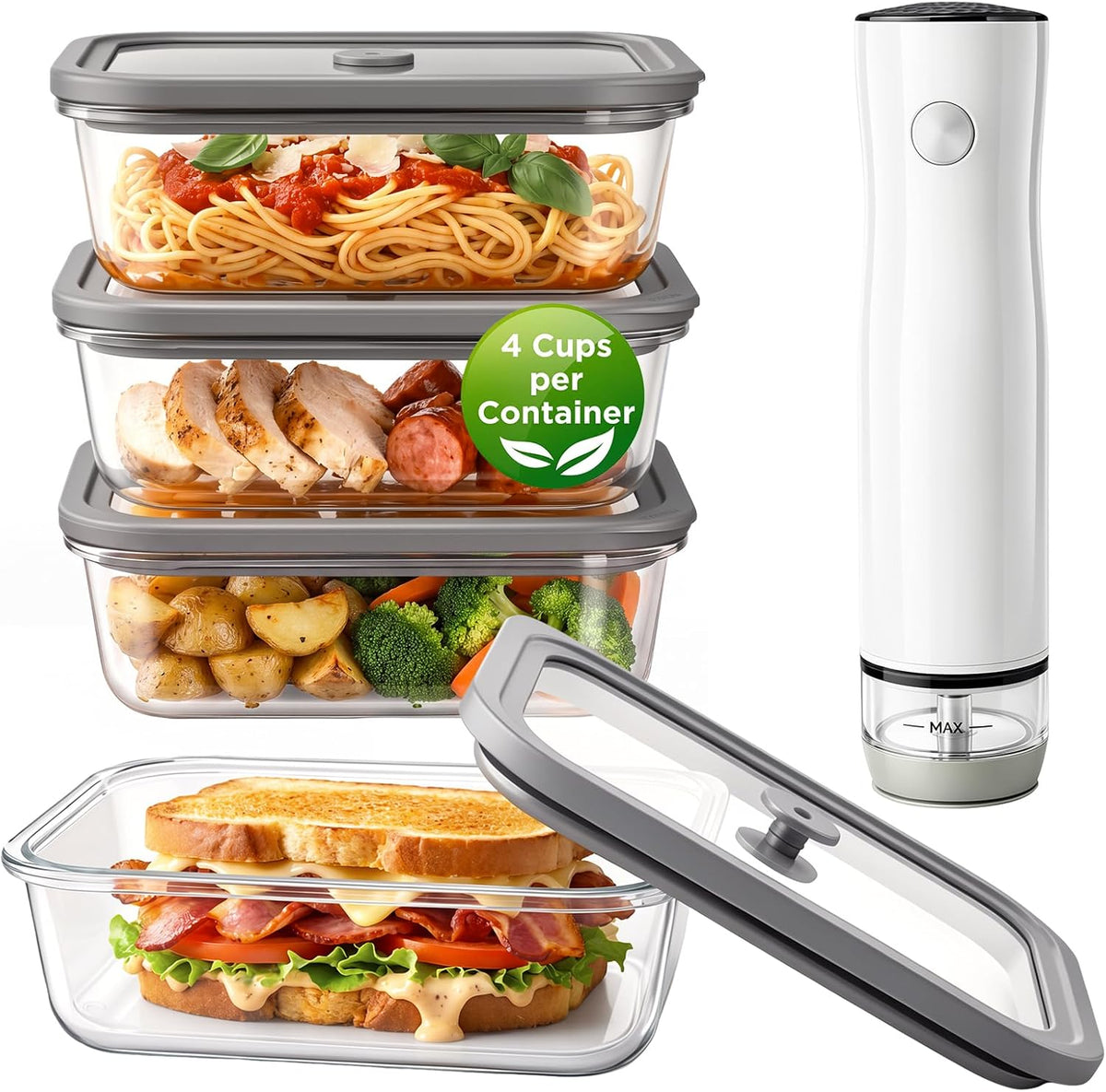 Vacuum Seal Containers for Food, Glass Meal Prep Containers