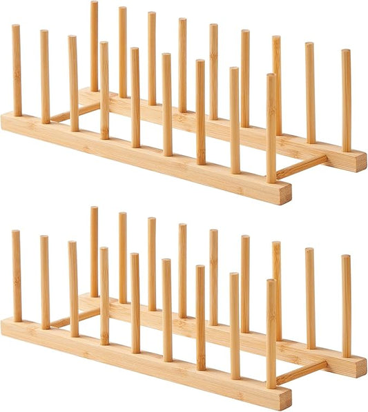 Bamboo Dish Drying Rack-2 PCS Pot Lid Plate Rack Organizer Holder