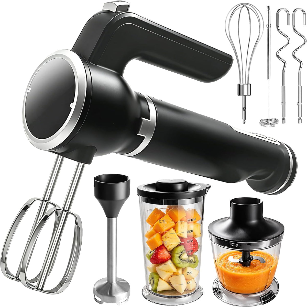 Handmixer Electric Handheld, 6-in-1 Multifunctional Handheld Immersion Blender Bundle and Whisk, Milk Frother, Food Chopper