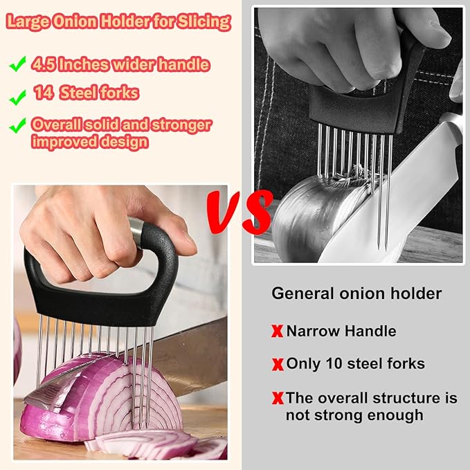 Hendiy Onion Slicer Holder, Large Stainless Steel Onion Holder for Slicing Tomato Cutter Vegetable Slicer Cutter Holder for Potato and Avocados, Eggs, Lemon, Assistant Tool