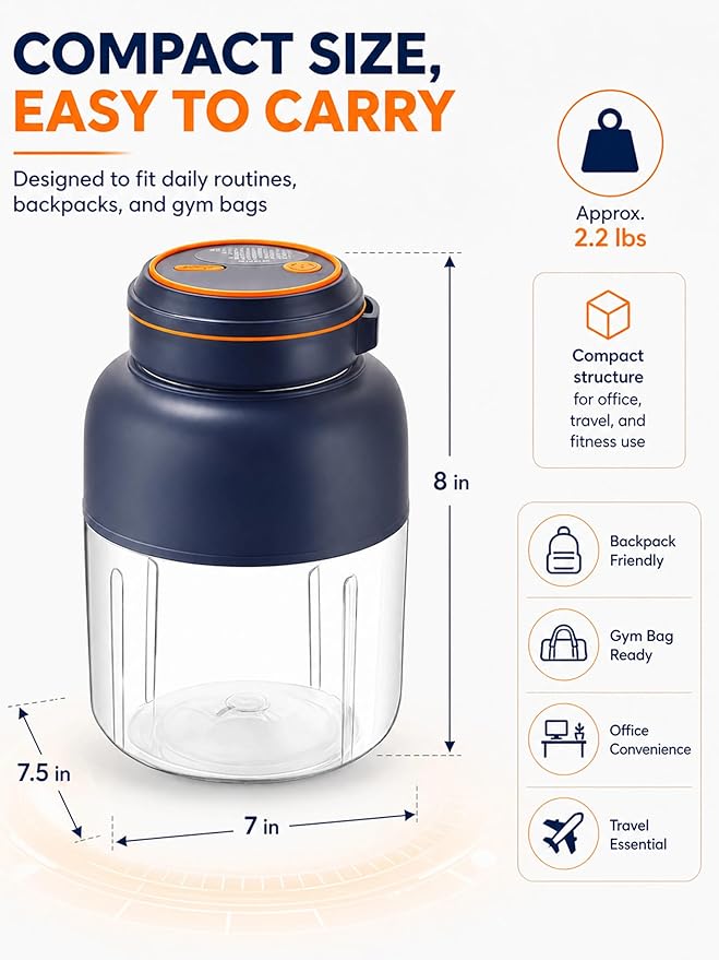 Wireless Juicer Cup, 2026 New 1300ml Portable Electric Juicer Cup, USB Rechargeable Electric Juicers Cups with Dual Lid, Portable Blender for Shakes & Smoothies with Zero Cord Hassle (A-1300ml)