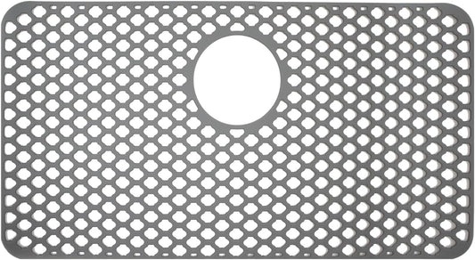 Silicone Sink Mat, 25.98''x 13.78'' Rear Drain Kitchen Sink Protector for Bottom of Upper-middle Drain Sink, Non-slip Heat Resistant Liner Grid for Farmhouse Stainless Steel Porcelain Sink