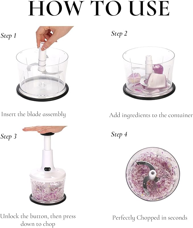 Manual Hand Push Food Chopper, Vegetable Dicer Mincer with Container, Egg Whisk & Salad Spinner for Salsa, Salad, Pesto, Hummus