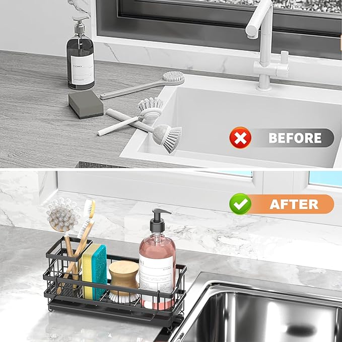 Sponge Holder for Kitchen Sink - Countertop Rustproof Stainless Steel, Kitchen Gadgets Accessories, Sink Caddy