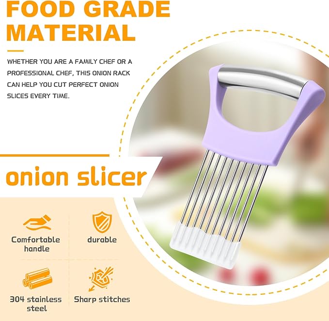 Stainless Steel Onion Holder for Slicing,Onion Slicer Holder, Onion Cutter for Slicing of Onions, Tomatoes,Avocados,Eggs and Other Vegetables,Kitchen Utensils Gift (Purple)