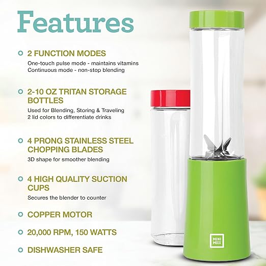 Euro Cuisine MM1R Personal Blender - Compact & Portable Smoothie Blender, Mini Blender Cup for Smoothies, Shakes, Baby Food,Single Serve Blender - Red