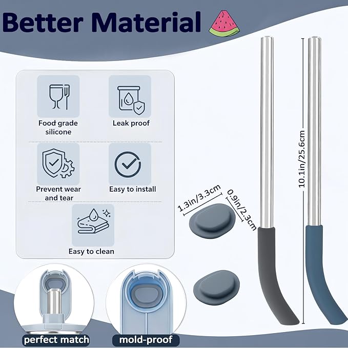 2 Pack Replacement Straw for Ninja BlendBOSS Personal Smoothie Blender Tumbler, 2* Reusable Glass Straws With 2* Spout Lid Plug Seal Compatible With Ninja BlendBOSS Travel Tumbler