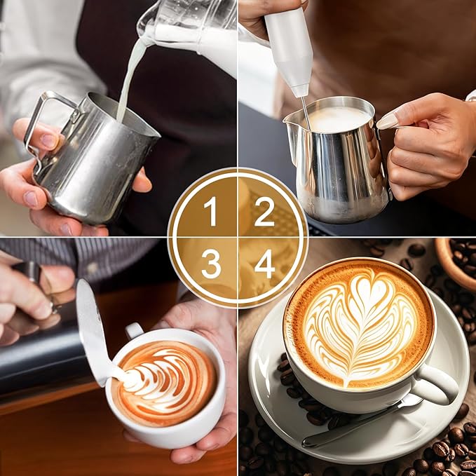 Powerful Milk Frother, Electric Handheld Milk Frother with Stand
