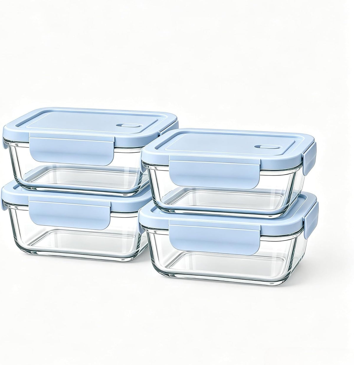 Glass Meal Prep Containers with Lids, 4 Pack 22oz, Borosilicate Glass Food Storage Containers, Leakproof Locking Lids, Microwave, Oven & Freezer Safe