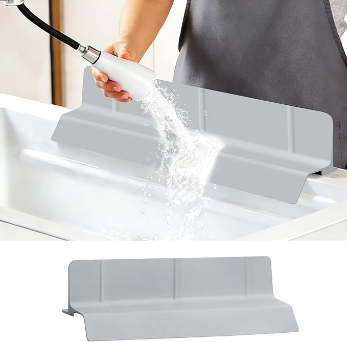 18Inch Sink Splash Guard – Extended Length & Tall Silicone Kitchen Sink Splash Guard with Overhang Drainage Design & Strong Suction Cups for Countertop (Grey, 18''x3.5'')