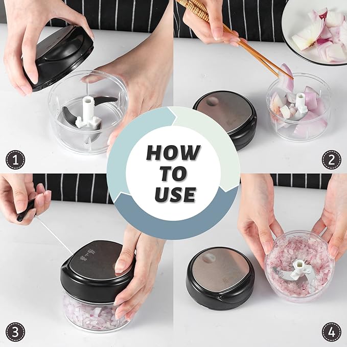 Manual Vegetable Chopper Hand Pull String Garlic Mincer Onion Cutter Manual Food Processor for Ginger, Chili, Fruit, Meat, Nuts Mini Portable Food Chopper 250ml