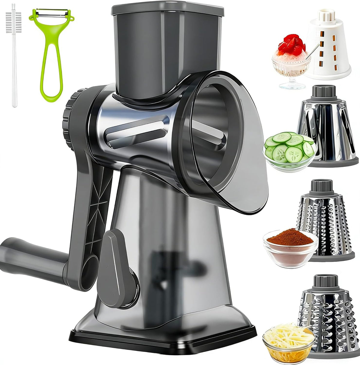 Rotary Cheese Grater with Handle, Multifunctional Cheese Shredder