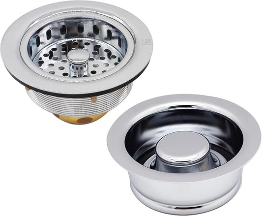 Westbrass A2165-26 4-1/4" OD Post Style Large Kitchen Basket Strainer with Waste Disposal Flange and Stopper Drain Set, Polished Chrome
