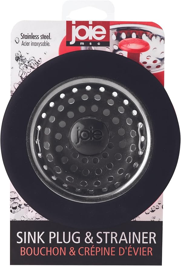 Joie Kitchen Sink Strainer Basket, Fits All Standard Sinks, Stainless Steel, Garbage Disposal Drain Cover, 4.5-Inch, Black or Red