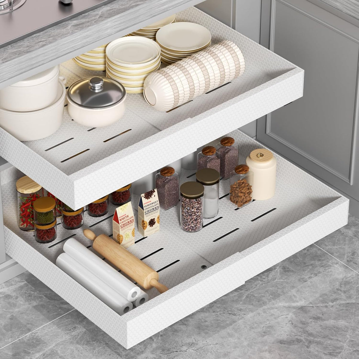 Pull Out Cabinet Organizer, Expandable 12.6"-20.47" 2Pack (White)
