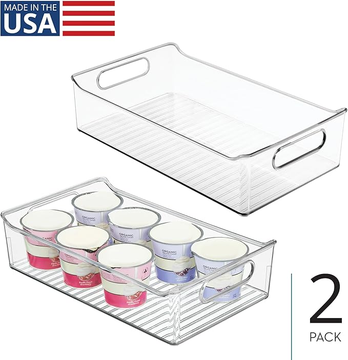 iDesign Plastic Pantry Storage Organizer Bin with Handles, Set of 2, Clear Bins