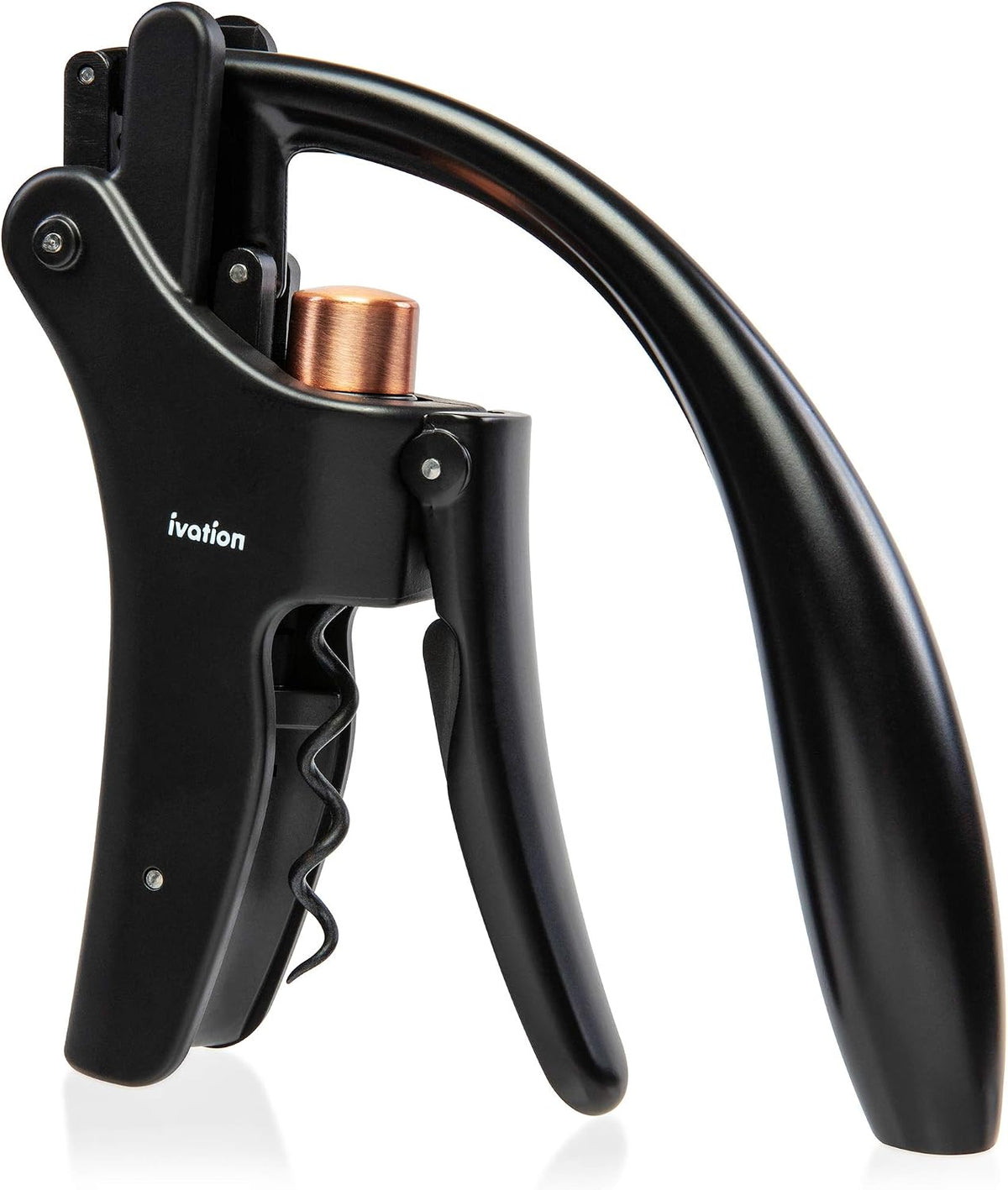 Wine Bottle Opener | Manual Handheld Corkscrew with Ergonomic Lever Pump, Standing Vertical Design, Soft Bottleneck Grip, Nonstick Screw & Easy No-Twist Cork Removal | Black & Bronze Stainless