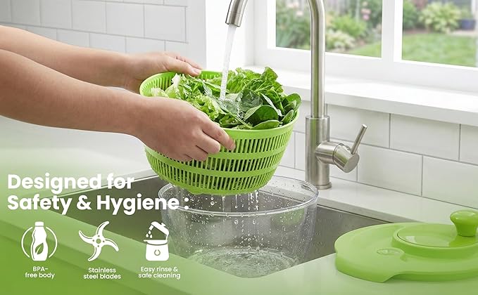 7-in-1 Large Salad Spinner & Vegetable Chopper with Container - Multi-function Lettuce Spinner Fruit Washing Bowl with Strainer, Grater, Slicer, Julienne, Spiralizer, Ribbon Cutter & Dicer