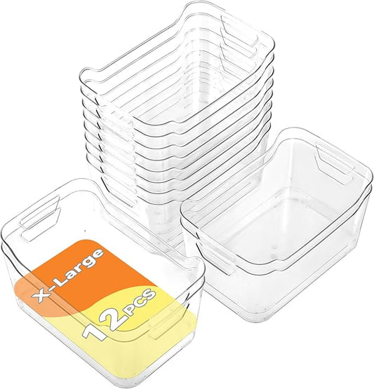 Clear Plastic Storage Bins - 12 Pack Pantry Organizers and Storage, Clear Pantry Organizer Bins, X-Large Plastic Containers with Handle for Kitchen