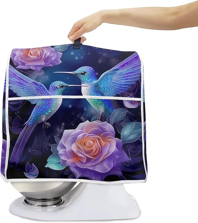 Hummingbird Rose Mixer Cover | Portable Dust Protector with Pockets | Kitchen Appliance Cover Compatible with 6-8 Quart Mixers, Coffee Makers & Juicers