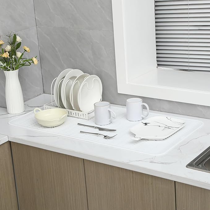 MicoYang Silicone Dish Drying Mat for Multiple Usage,Easy clean,Eco-friendly,Heat-resistant Silicone Mat for Kitchen Counter or Sink,Refrigerator or Drawer Liner White 5XL 36inches x 18inches