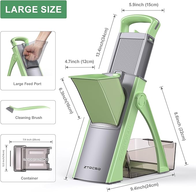 Upgraded Version Safe Mandoline Slicer for Kitchen, All in 1, Green