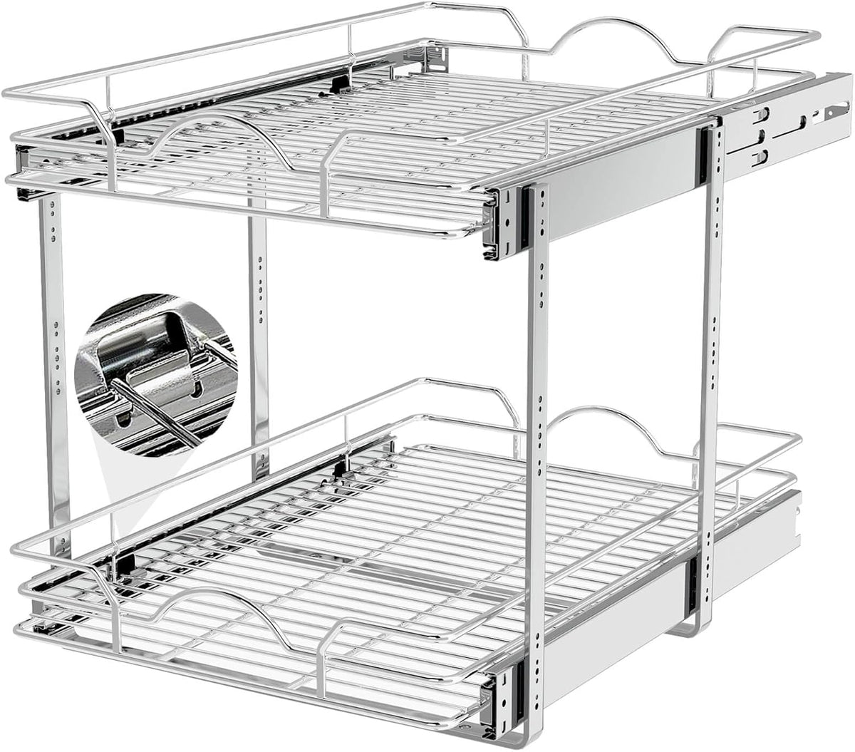 2 Tier Pull Out Cabinet Organizer (14" W x 21" D), Pull Out Drawers for Kitchen Cabinets, Pull Out Shelves for Base Cabinet Organization in Kitchen Bathroom Pantry, Chrome Finish