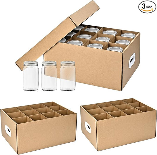 3 Pcs Canning Jar Storage Boxes, Fits 32 oz Regular or Wide Mouth Jars, 12 Cells, Mason Jar Organizer